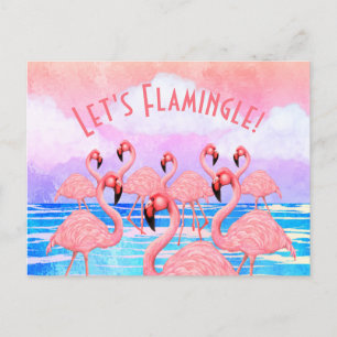 Carte Postale Flamants roses en parade