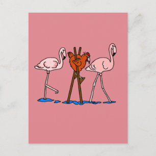 Carte Postale Flamants roses Et Poulet Avec Arrière - plan Rose