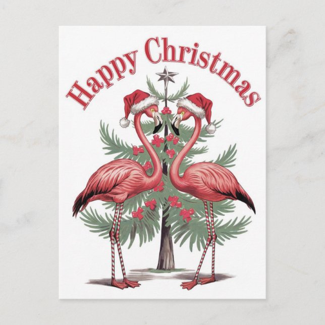 Carte Postale Flamants roses Joyeux Noël été (Devant)