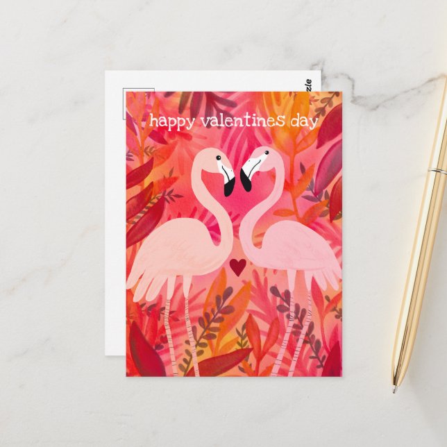 Carte Postale FLAMANTS ROSES PINK TICKED Valentine Mignonne Whim (Devant/Arrière en situation)