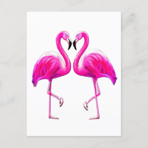 Carte Postale Flamants roses roses en amour