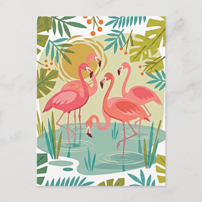 CARTE POSTALE FLAMANTS ROSES SE TENANT ENSEMBLE (Devant)