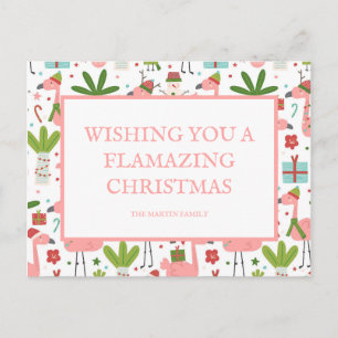 Carte Postale Flamazing Noël rose Flamants roses Neiges blancs