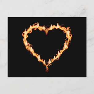 Carte Postale FLAMES CHAUFFAGE coeur noir feu brûlant chaud amou