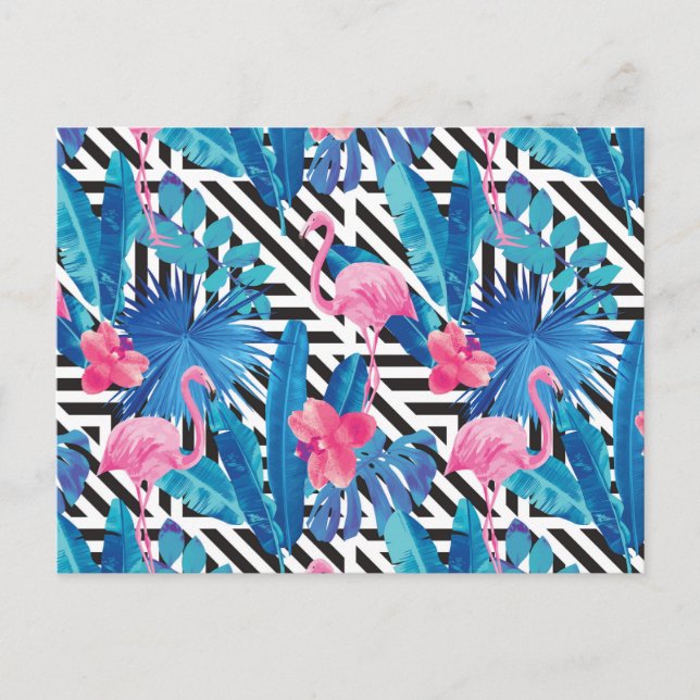 Carte Postale Flamingo & Palms on Geometric Pattern (Devant)