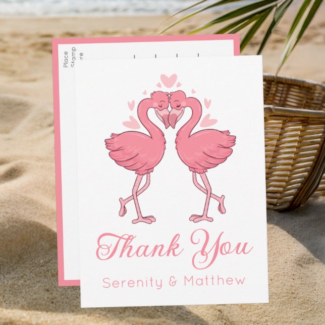 Carte Postale Flamingo Pink Tropical Beach Wedding Thank You (Créateur téléchargé)