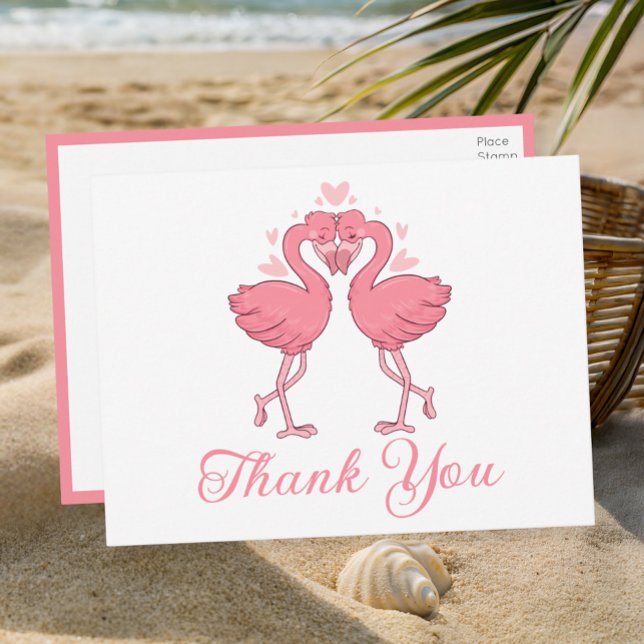Carte Postale Flamingo Pink Tropical Beach Wedding Thank You (Créateur téléchargé)