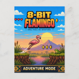 Carte Postale Flamingo, Pixel Art 8 Bits Rétro