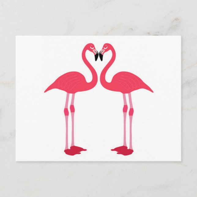 Carte Postale Flamingo rose-oiseau-coeur d'amour (Devant)