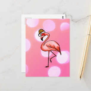 Carte Postale Flamingo Rose Tropical Noël Fêtes