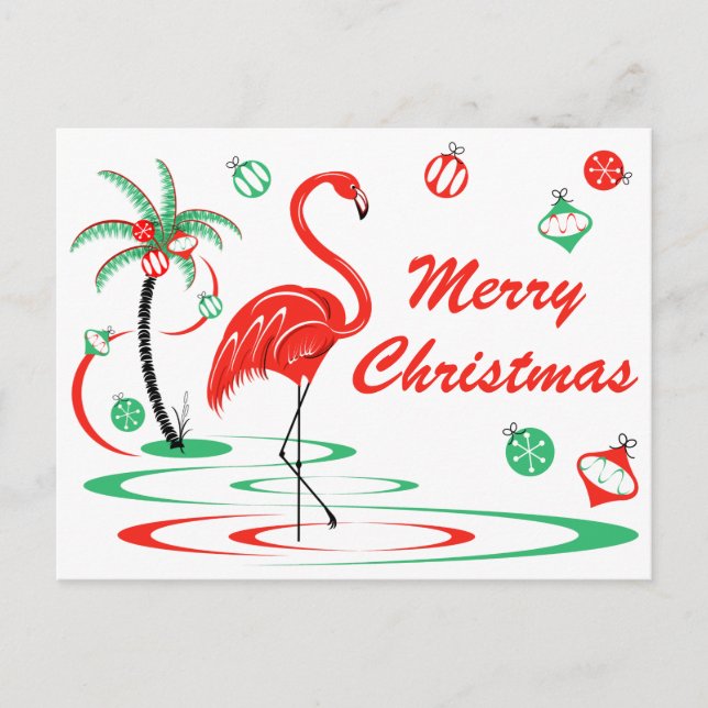 Carte Postale Flamingo rouge de Noël paysage joyeux Noël (Devant)