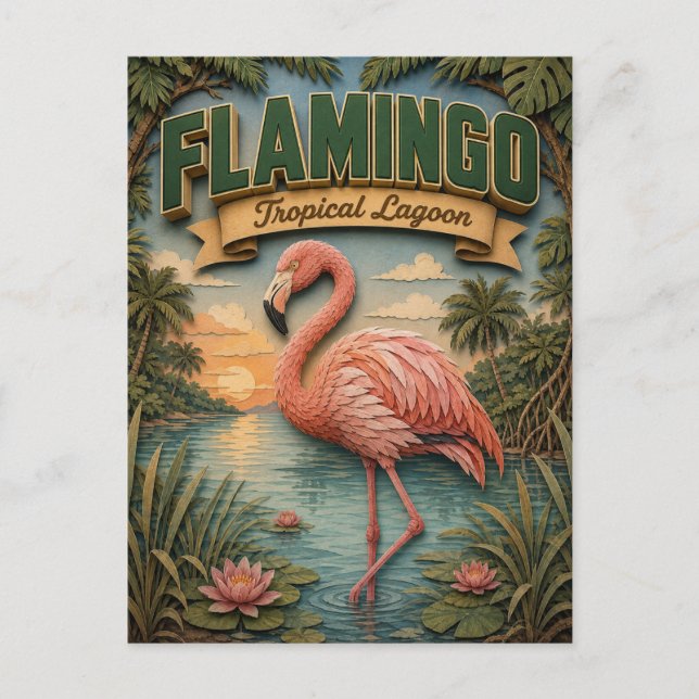 Carte Postale Flamingo Tropical Lagoon POPCUT (Devant)
