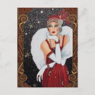 Carte Postale Flamme de Noël Fille étoilée ciel de nuit