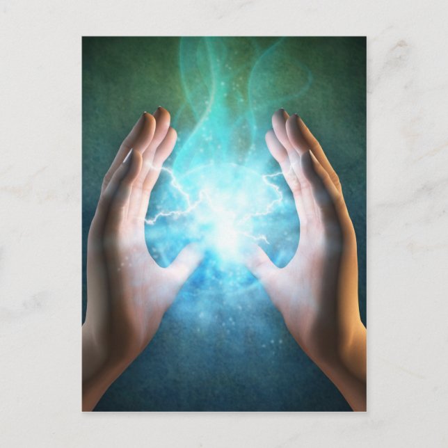 Carte Postale Flamme verte puissantes mains de guérison (Devant)