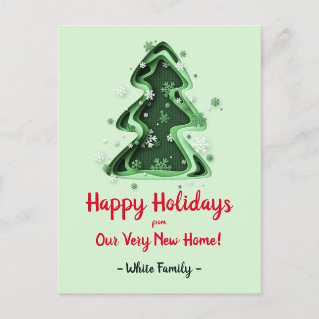 Carte Postale Flammes De Neige D'Arbre De Noël Nous Avons Déména (Devant)