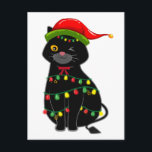 Carte Postale Flammes de Noël de Chat Noir<br><div class="desc">Fantaisie Chemise de Chat Noir,  Chemise de Chat Lumière Noël,  Fantaisie de Famille,  Cadeau de Noël,  Carte Postale Classique Amoureux des chats Collection.</div>