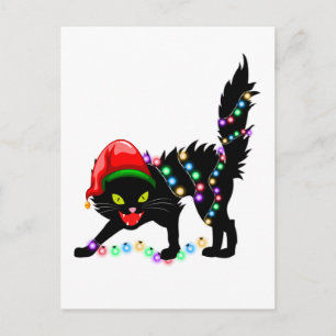Carte Postale Flammes de Noël de Chat Noir