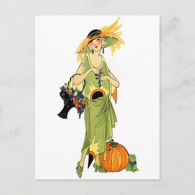Carte Postale Flapper avec citrouille (Devant)