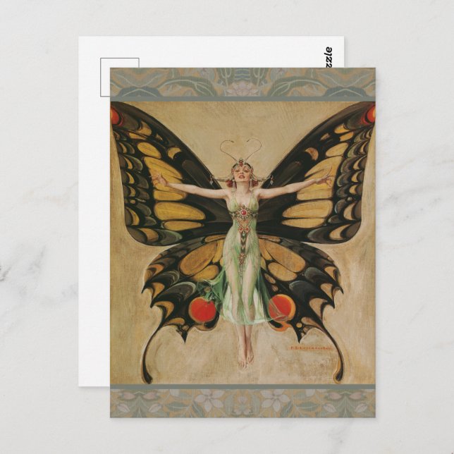 Carte Postale FlapperPapillon Volant Femme Illustration classiqu (Devant / Derrière)