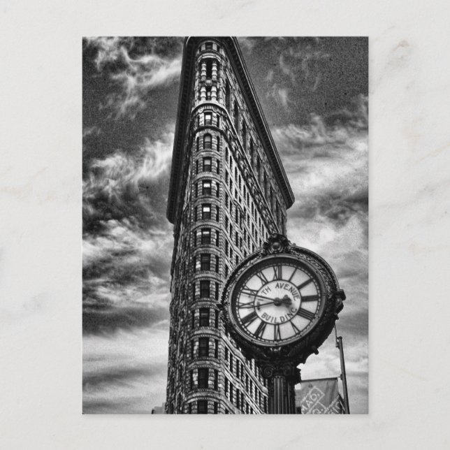 Carte Postale Flatiron Building et horloge en noir et blanc (Devant)