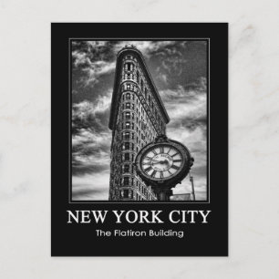 Carte Postale Flatiron Building et horloge en noir et blanc 1C