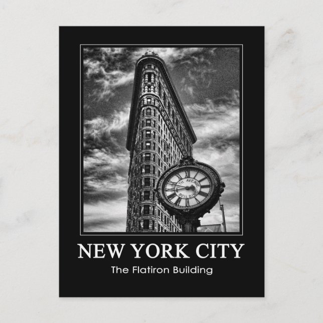 Carte Postale Flatiron Building et horloge en noir et blanc 1C (Devant)