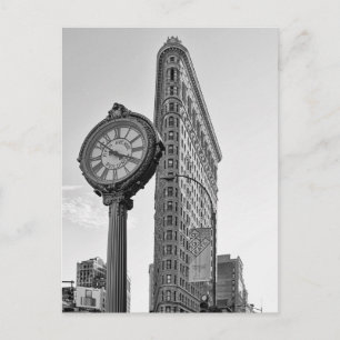 Carte Postale Flatiron Building et horloge en noir et blanc 2