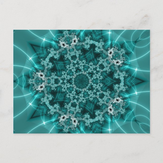 Carte Postale Flèche de neige | Art fractal bleu et blanc (Devant)