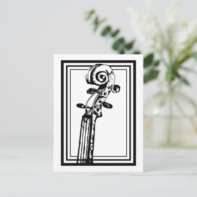 Carte Postale Flèche violon noir et blanc avec traits noirs (Debout devant)