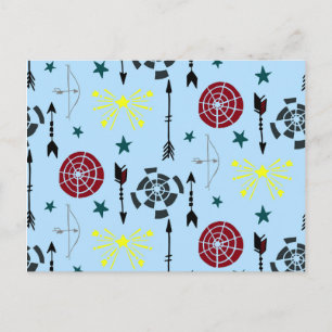 Carte Postale Flèches et cibles du tir à l'arc bleu