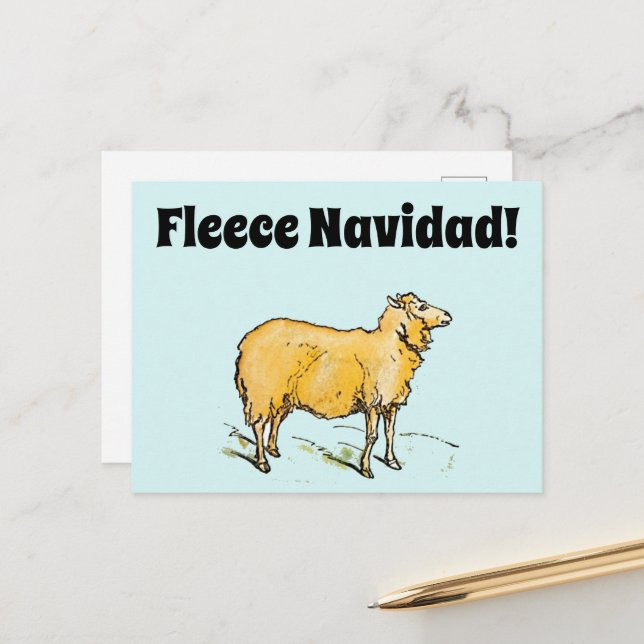 Carte Postale Fleece Feliz Navidad Funny Sheep Joke (Devant/Arrière en situation)