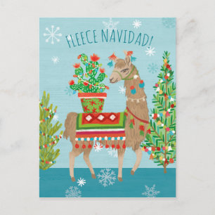 Carte Postale Fleece Navidad   Joli Noël des lamas