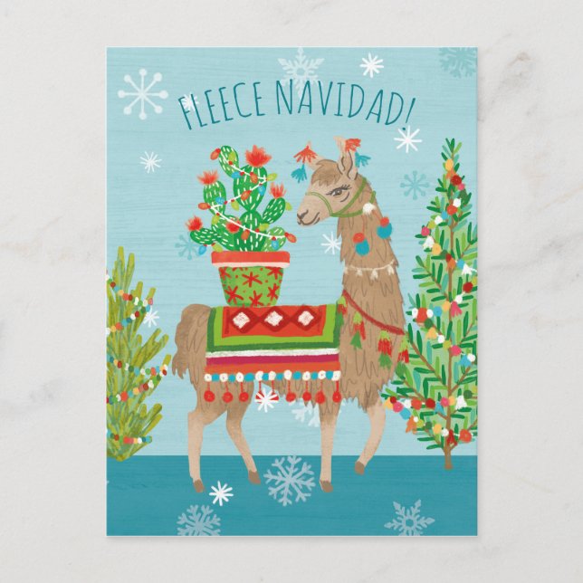 Carte Postale Fleece Navidad | Noël de l'alpaga mignon (Devant)