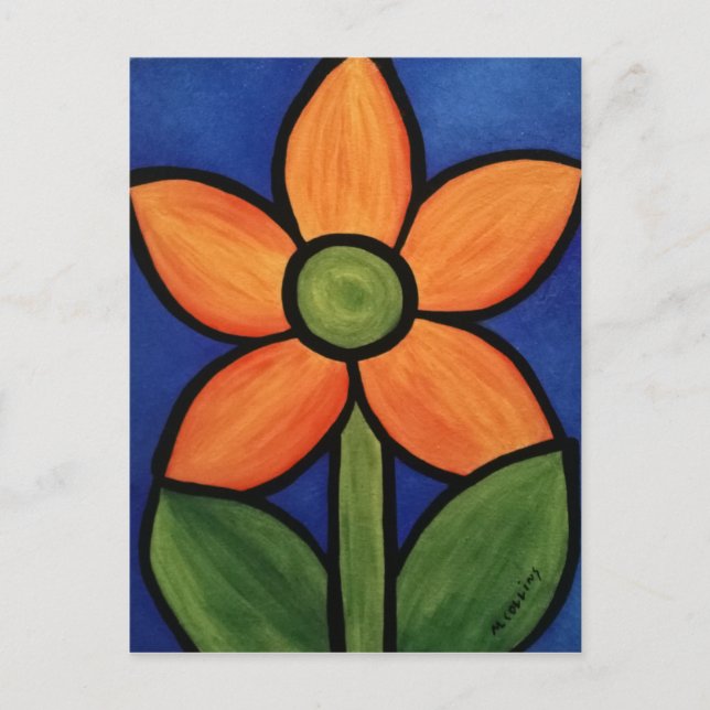 Carte Postale Fleur abstraite bleue orange (Devant)