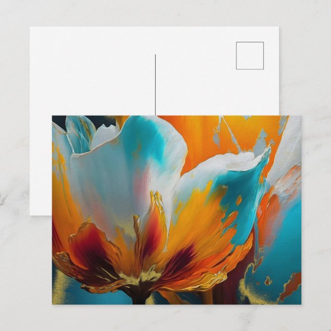 Carte Postale Fleur abstraite en orange et sarcelle (Devant / Derrière)