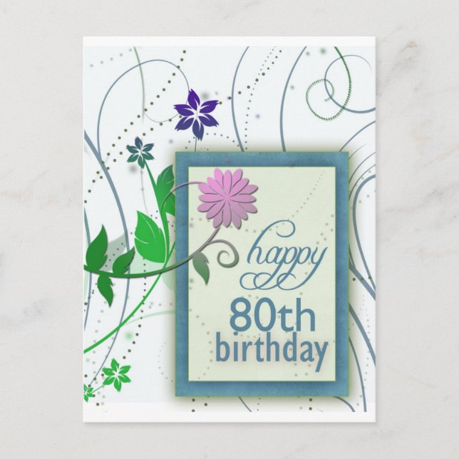 Carte Postale Fleur amusante heureux 80e anniversaire (Devant)