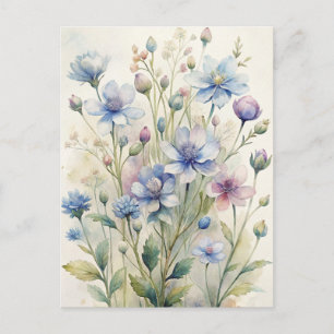 Carte Postale Fleur aquarelle bleu poussiéreux