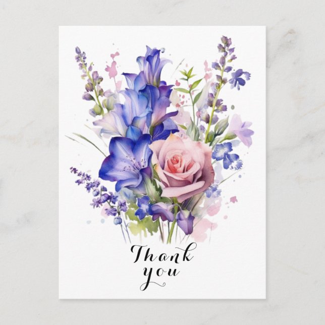 Carte Postale Fleur aquarelle merci  (Devant)