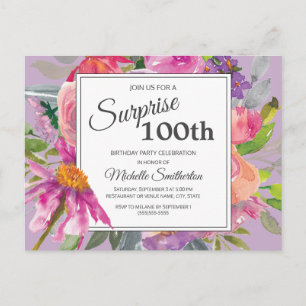 Carte Postale Fleur aquarelle rose violet 100e anniversaire