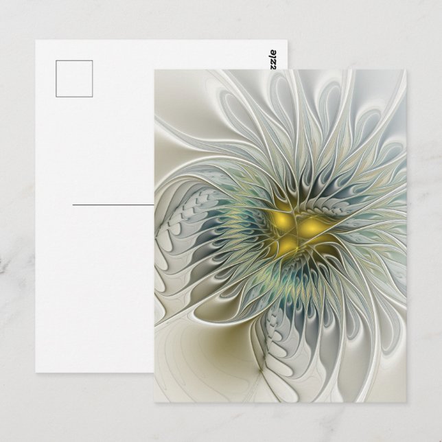 Carte Postale Fleur argentée dorée Fantastique Art fractal abstr (Devant / Derrière)