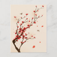 Fleur asiatique de prune de peinture de style au
