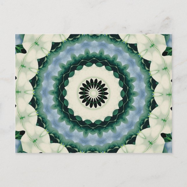 Carte Postale Fleur blanche et mandala bleu céruléen (Devant)
