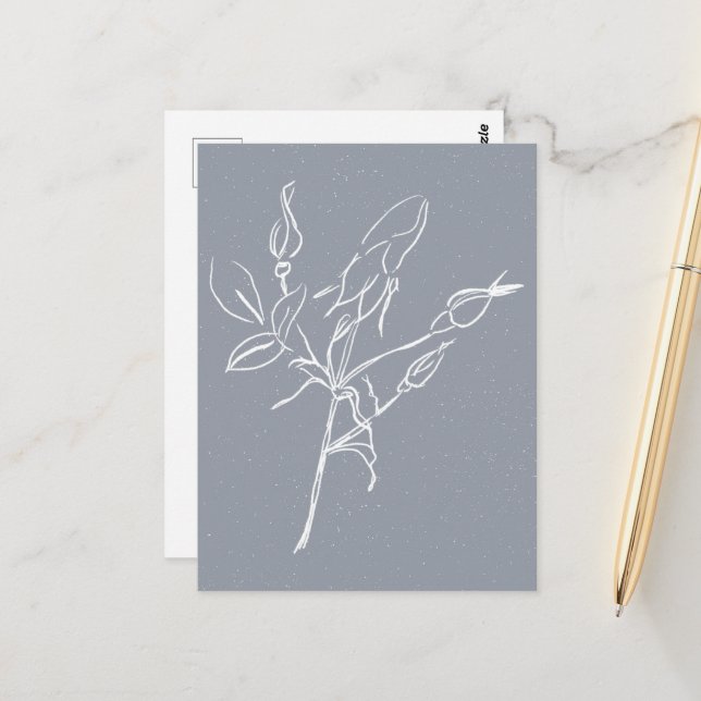 Carte Postale Fleur botanique blanche Doodle  (Devant/Arrière en situation)