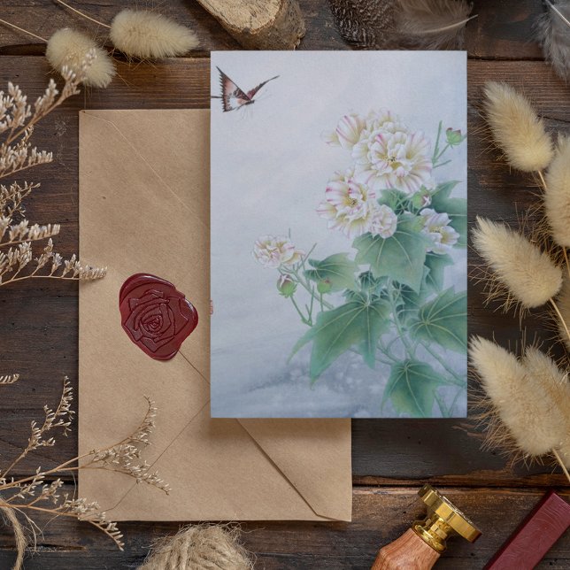Carte Postale Fleur chinoise avec papillon (Créateur téléchargé)