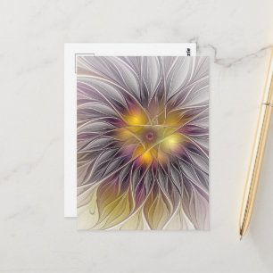 Carte Postale Fleur colorée lumineuse, fractale moderne abstrait
