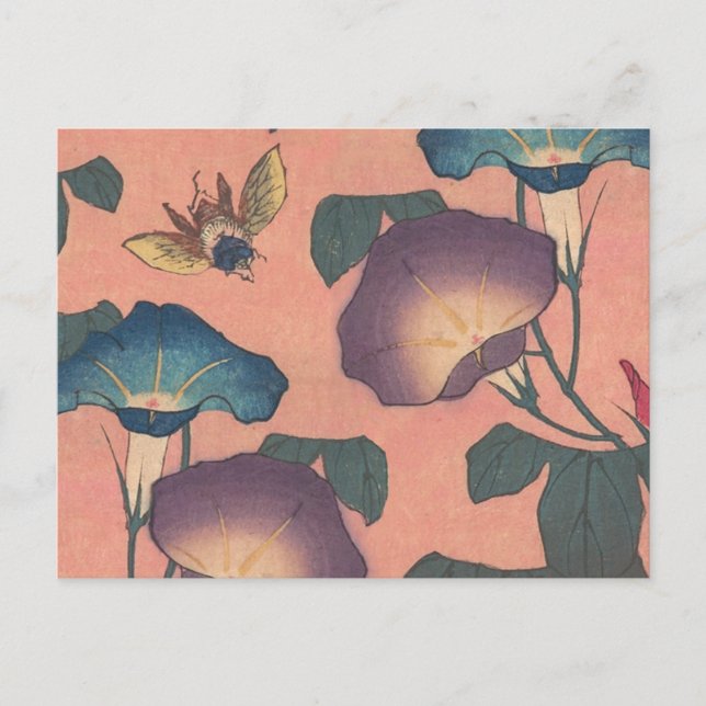 Carte Postale Fleur d'abeille rose Art classique Hokusai (Devant)