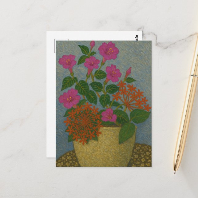 Carte Postale Fleur d'aiguilles et Fleur à quatre heures (Devant/Arrière en situation)