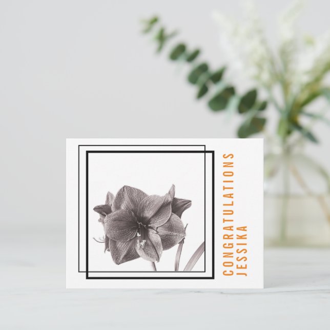 Carte Postale Fleur d'Amaryllis moderne orange (Debout devant)