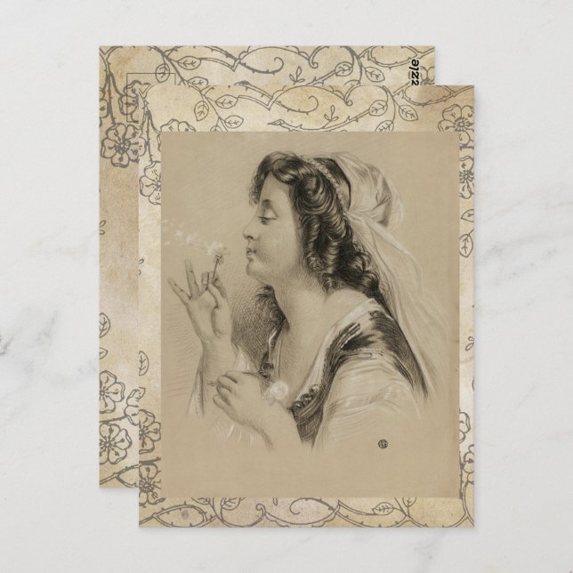 Carte Postale Fleur Dandelion Fille Paris vintage (Devant / Derrière)