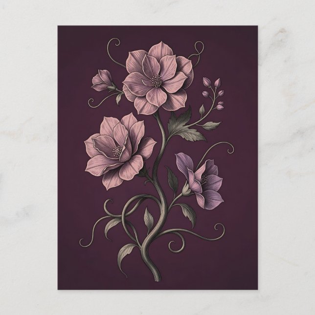 Carte Postale Fleur d'anémone mauve pourpre botanique foncée  (Devant)